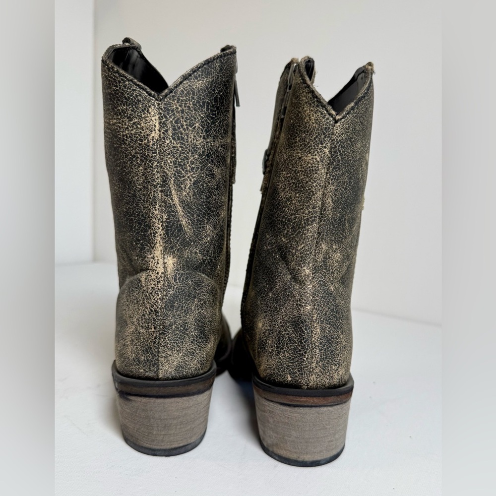 Old West Girl’s Distressed Leather Charcoal Cross Stitch Cowgirl Boots Size 2.5 - Picture 2 of 13